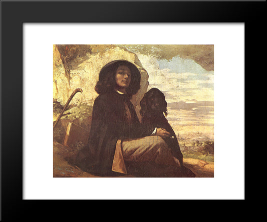 Self-Portrait With A Black Dog 20x24 Black Modern Wood Framed Art Print Poster by Courbet, Gustave