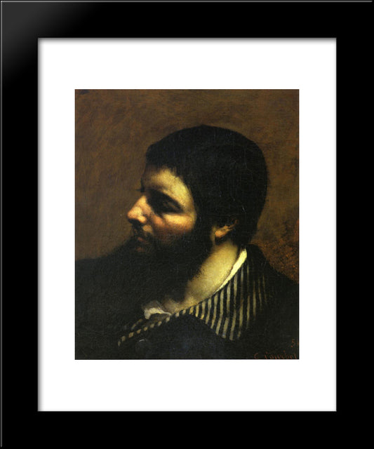 Self-Portrait With Striped Collar 20x24 Black Modern Wood Framed Art Print Poster by Courbet, Gustave