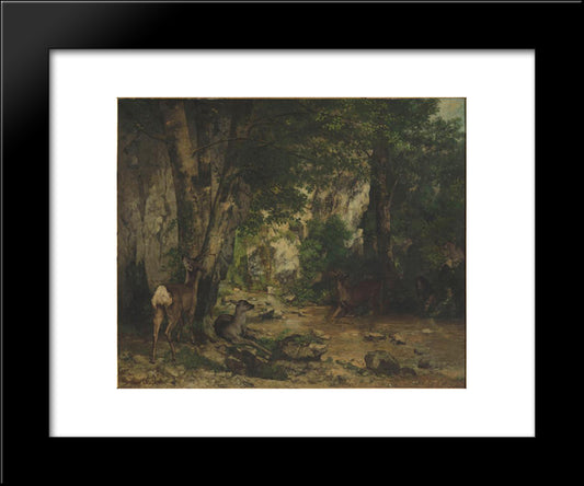 Shelter Of Deers At Plaisir Fontaine Creek 20x24 Black Modern Wood Framed Art Print Poster by Courbet, Gustave