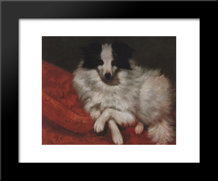 Sitting On Cushions Dog 20x24 Black Modern Wood Framed Art Print Poster by Courbet, Gustave