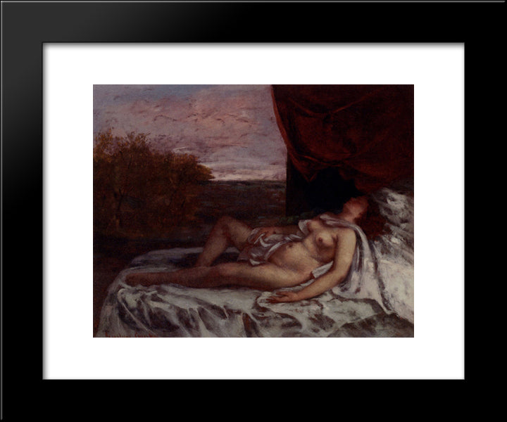 Sleeping Nude 20x24 Black Modern Wood Framed Art Print Poster by Courbet, Gustave