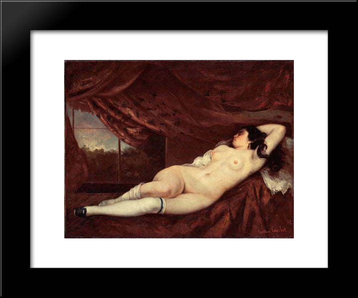 Sleeping Nude Woman 20x24 Black Modern Wood Framed Art Print Poster by Courbet, Gustave