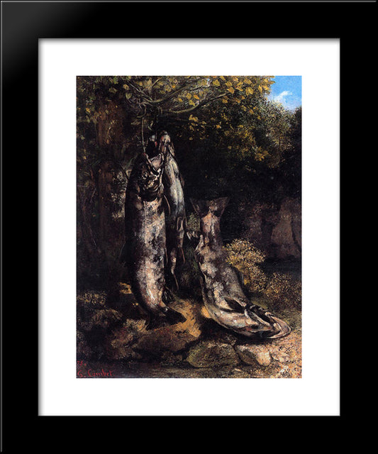 Still Life With Three Trout From The Loue River 20x24 Black Modern Wood Framed Art Print Poster by Courbet, Gustave