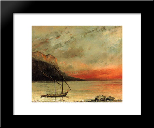 Sunset Over Lake Leman 20x24 Black Modern Wood Framed Art Print Poster by Courbet, Gustave