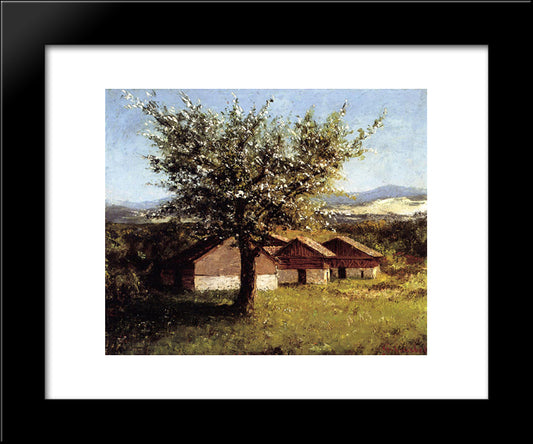 Swiss Landscape With Flowering Apple Tree 20x24 Black Modern Wood Framed Art Print Poster by Courbet, Gustave