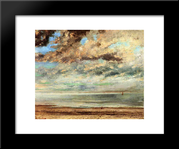 The Beach, Sunset 20x24 Black Modern Wood Framed Art Print Poster by Courbet, Gustave