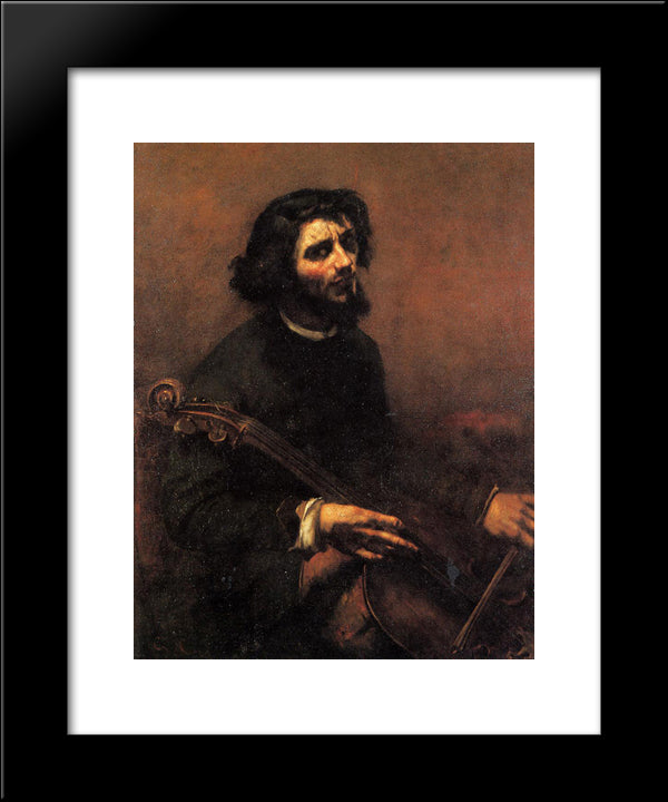 The Cellist, Self Portrait 20x24 Black Modern Wood Framed Art Print Poster by Courbet, Gustave