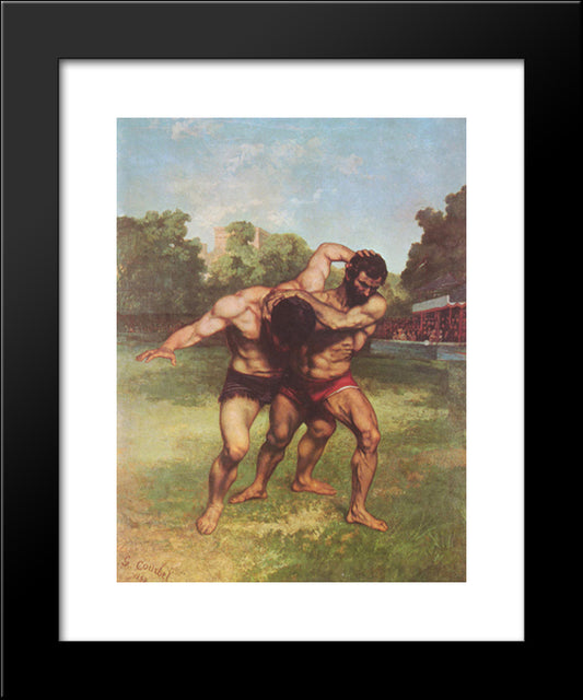 The Wrestlers 20x24 Black Modern Wood Framed Art Print Poster by Courbet, Gustave