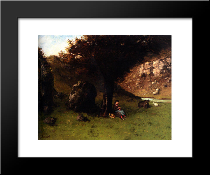 The Young Shepherdess 20x24 Black Modern Wood Framed Art Print Poster by Courbet, Gustave