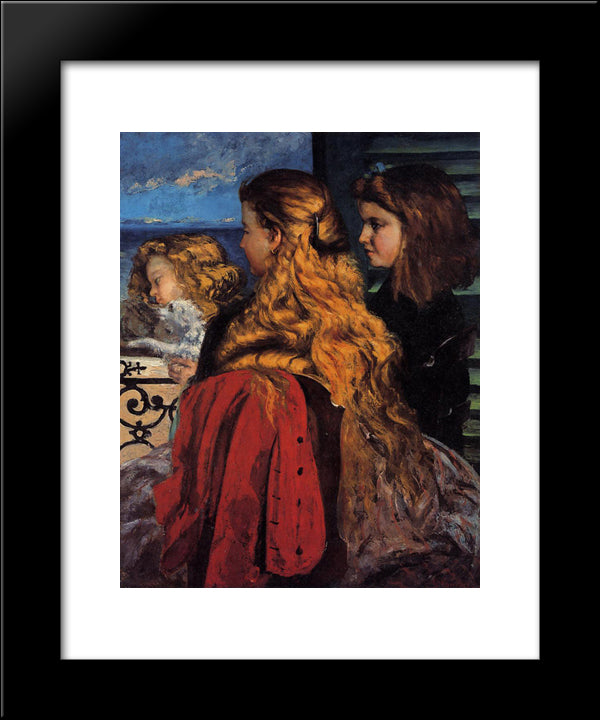 Three English Girls At A Window 20x24 Black Modern Wood Framed Art Print Poster by Courbet, Gustave