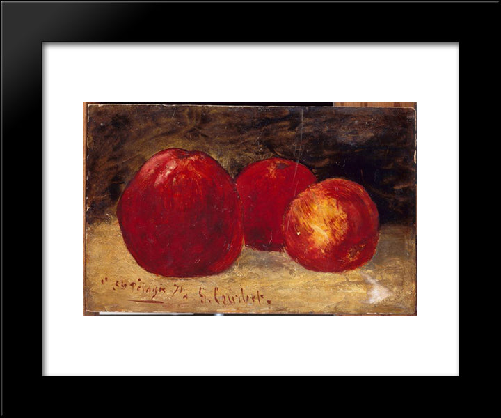 Three Red Apples 20x24 Black Modern Wood Framed Art Print Poster by Courbet, Gustave