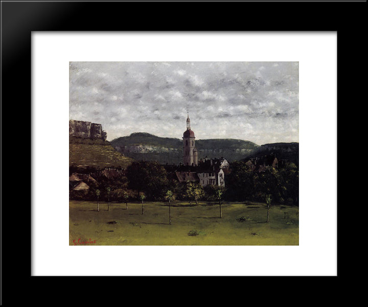 View Of Ornans And Its Church Steeple 20x24 Black Modern Wood Framed Art Print Poster by Courbet, Gustave