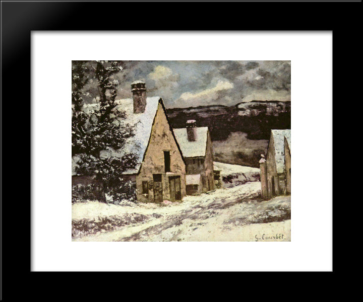 Village Street In Winter 20x24 Black Modern Wood Framed Art Print Poster by Courbet, Gustave