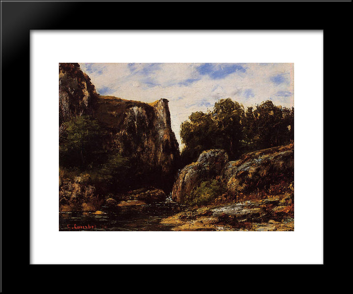 Waterfall In The Jura 20x24 Black Modern Wood Framed Art Print Poster by Courbet, Gustave