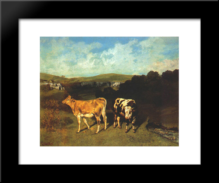 White Bull And Blond Heifer 20x24 Black Modern Wood Framed Art Print Poster by Courbet, Gustave