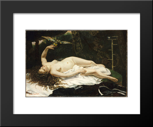 Woman With A Parrot 20x24 Black Modern Wood Framed Art Print Poster by Courbet, Gustave