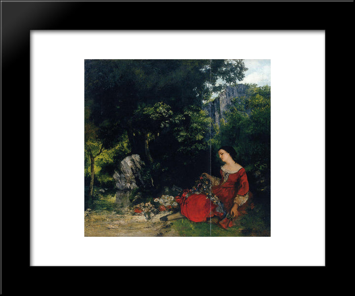 Woman With Garland 20x24 Black Modern Wood Framed Art Print Poster by Courbet, Gustave