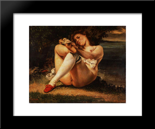 Woman With White Stockings 20x24 Black Modern Wood Framed Art Print Poster by Courbet, Gustave