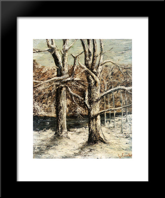 Woods In The Snow 20x24 Black Modern Wood Framed Art Print Poster by Courbet, Gustave