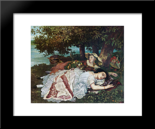 Young Ladies On The Banks Of The Seine (Summer) 20x24 Black Modern Wood Framed Art Print Poster by Courbet, Gustave