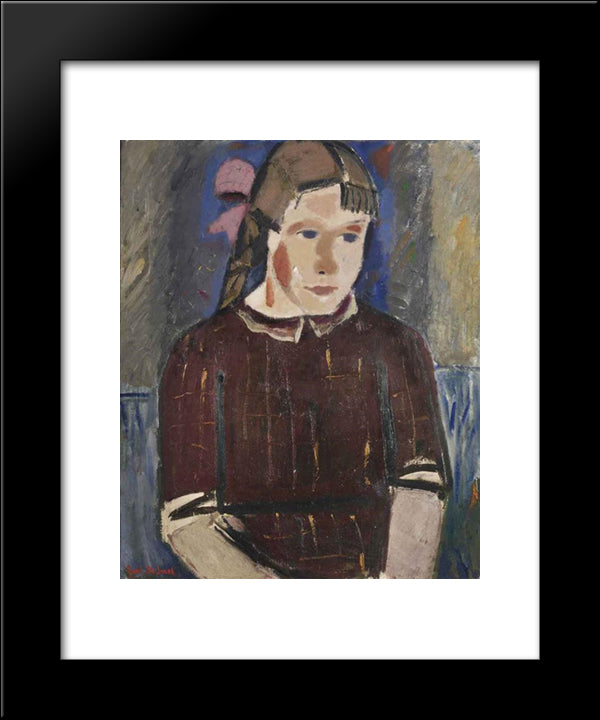 Girl With A Pink Ribbon 20x24 Black Modern Wood Framed Art Print Poster by Smet, Gustave de