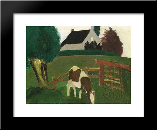 Grazing Cow 20x24 Black Modern Wood Framed Art Print Poster by Smet, Gustave de