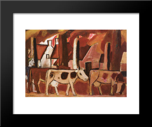 Leading Cows To The Stall 20x24 Black Modern Wood Framed Art Print Poster by Smet, Gustave de