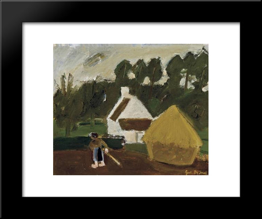 Mowing Woman 20x24 Black Modern Wood Framed Art Print Poster by Smet, Gustave de