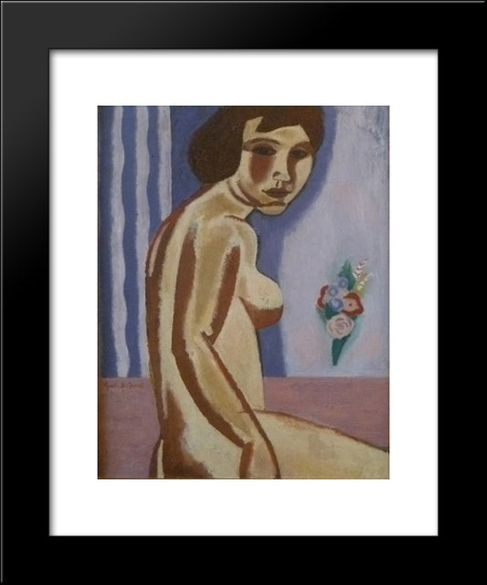 Naked Woman With Flower Bouquet 20x24 Black Modern Wood Framed Art Print Poster by Smet, Gustave de