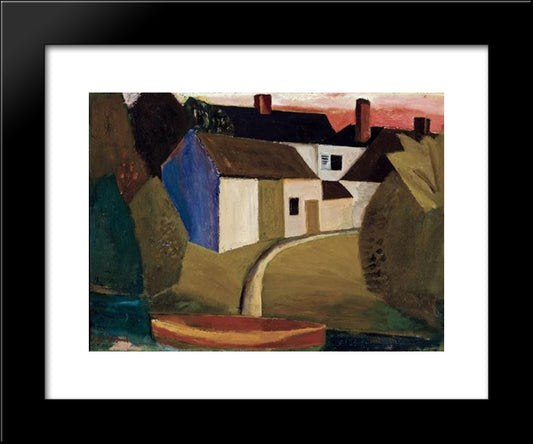 View Of A Village With A Boat 20x24 Black Modern Wood Framed Art Print Poster by Smet, Gustave de