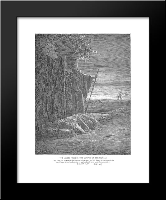 A Levite Finds A Woman'S Corpse 20x24 Black Modern Wood Framed Art Print Poster by Dore, Gustave