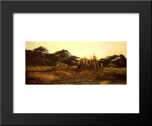A Mountainous Landscape With A Balloon 20x24 Black Modern Wood Framed Art Print Poster by Dore, Gustave