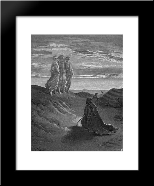 Abraham, God And Two Angels 20x24 Black Modern Wood Framed Art Print Poster by Dore, Gustave