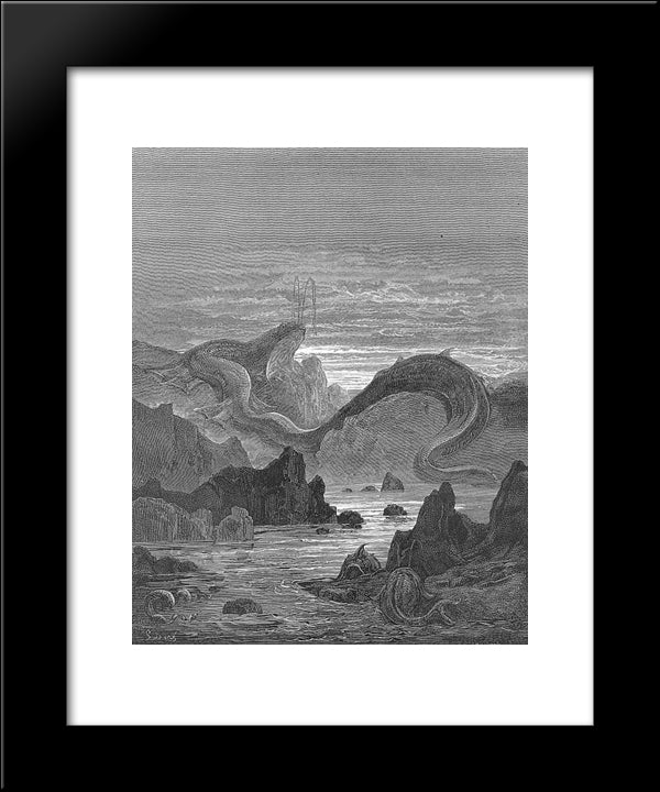 And Seems A Moving Land And At His Gills Draws In, And At His Trunk Spouts Out, A Sea 20x24 Black Modern Wood Framed Art Print Poster by Dore, Gustave