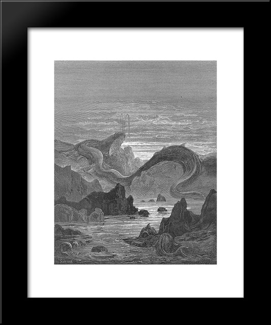 And Seems A Moving Land And At His Gills Draws In, And At His Trunk Spouts Out, A Sea 20x24 Black Modern Wood Framed Art Print Poster by Dore, Gustave