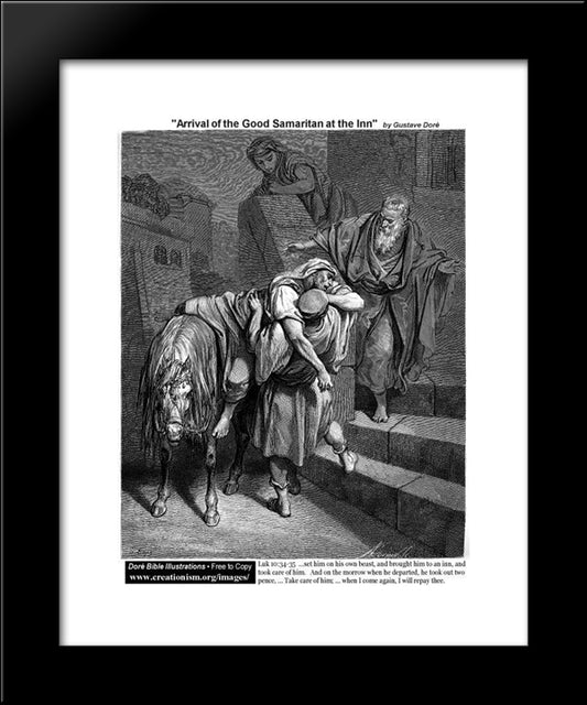 Arrival Of The Good Samaritan At The Inn 20x24 Black Modern Wood Framed Art Print Poster by Dore, Gustave