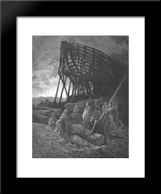 Began To Build A Vessel Of Huge Bulk 20x24 Black Modern Wood Framed Art Print Poster by Dore, Gustave