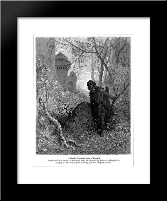 Blondel Hears The Voice Of Richard The Lionheart 20x24 Black Modern Wood Framed Art Print Poster by Dore, Gustave