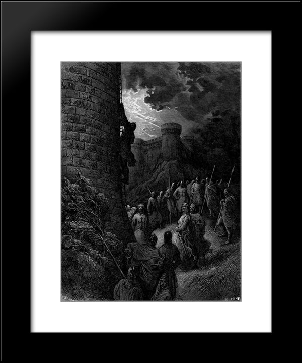 Bohemond Alone Mounts The Rampart Of Antioch Crusades Bohemond Mounts Rampart Of Antioch 20x24 Black Modern Wood Framed Art Print Poster by Dore, Gustave