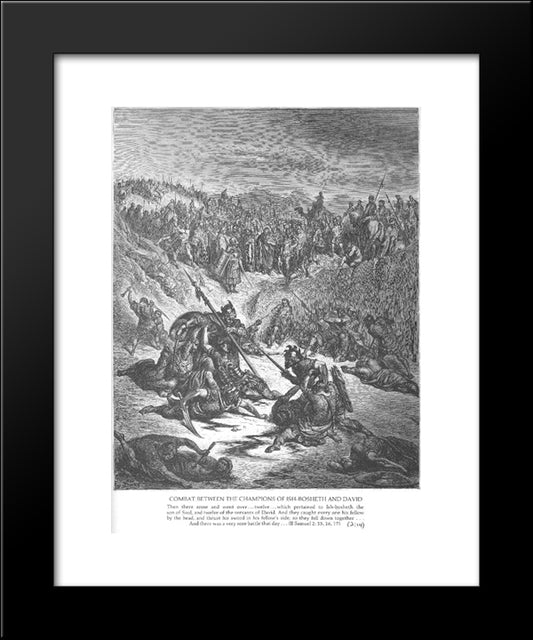 Combat Between Soldiers Of Ish-Bosheth And David 20x24 Black Modern Wood Framed Art Print Poster by Dore, Gustave