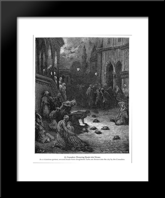 Crusaders Throwing Heads Into Nicaea 20x24 Black Modern Wood Framed Art Print Poster by Dore, Gustave
