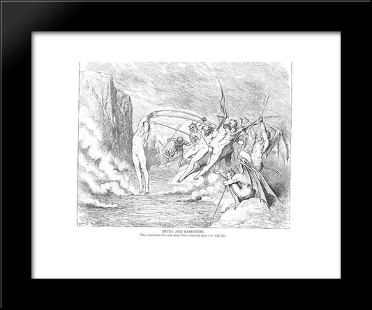 Devils And Barrators 20x24 Black Modern Wood Framed Art Print Poster by Dore, Gustave