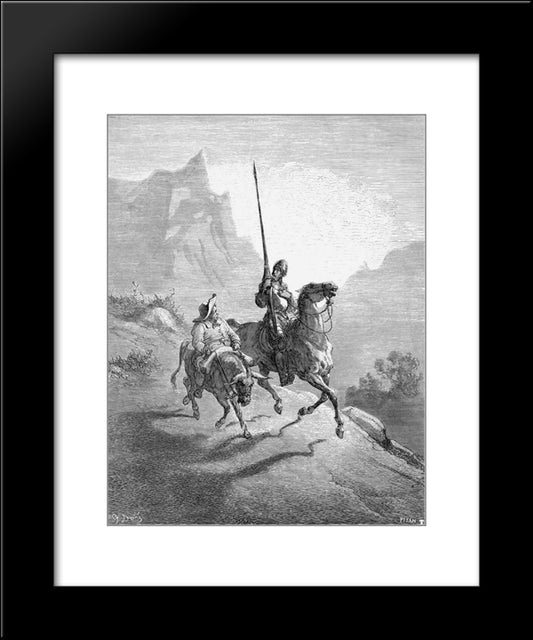 Don Quixote And Sancho Setting Out 20x24 Black Modern Wood Framed Art Print Poster by Dore, Gustave