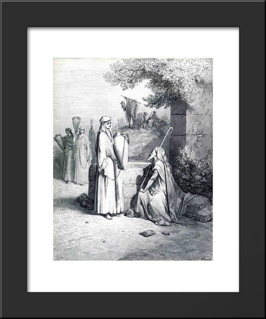 Eliezer And Rebekah 20x24 Black Modern Wood Framed Art Print Poster by Dore, Gustave