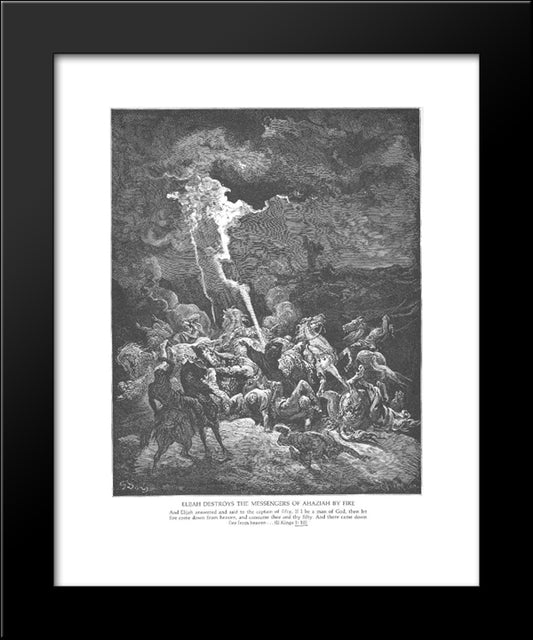 Elijah Destroys The Messengers Of Ahaziah 20x24 Black Modern Wood Framed Art Print Poster by Dore, Gustave