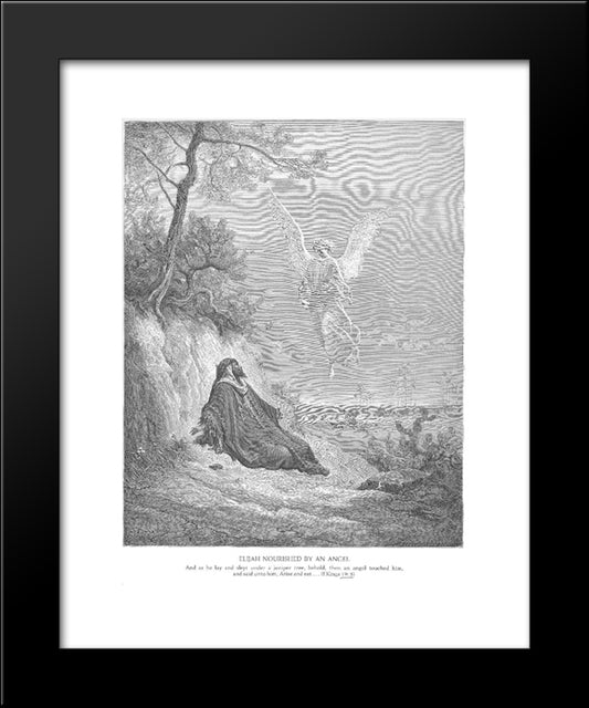 Elijah Is Nourished By An Angel 20x24 Black Modern Wood Framed Art Print Poster by Dore, Gustave