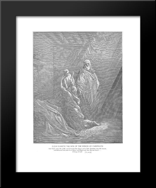 Elijah Raises The Son Of The Widow Of Zarephath 20x24 Black Modern Wood Framed Art Print Poster by Dore, Gustave