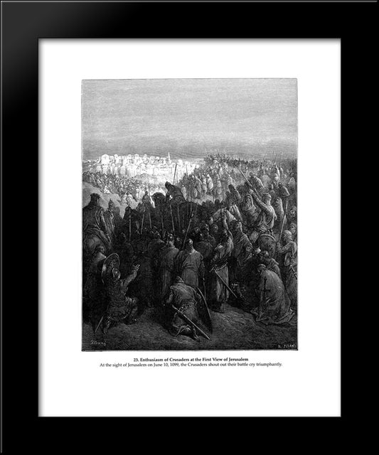 Enthusiasm Of Crusaders At The First View Of Jerusalem 20x24 Black Modern Wood Framed Art Print Poster by Dore, Gustave