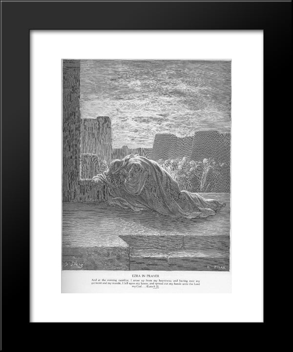 Ezra Kneels In Prayer 20x24 Black Modern Wood Framed Art Print Poster by Dore, Gustave