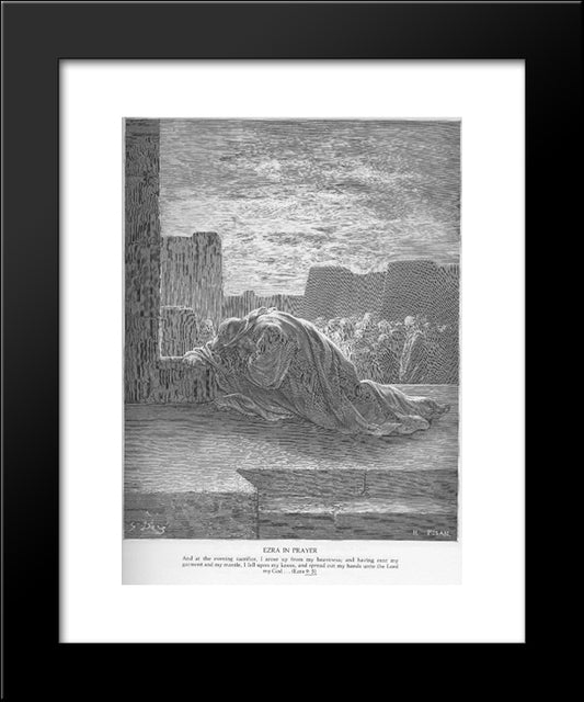 Ezra Kneels In Prayer 20x24 Black Modern Wood Framed Art Print Poster by Dore, Gustave